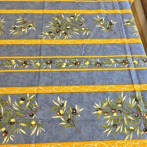 French Olive Branch Tablecloth Blue Yellow Provence Cotton Made in France